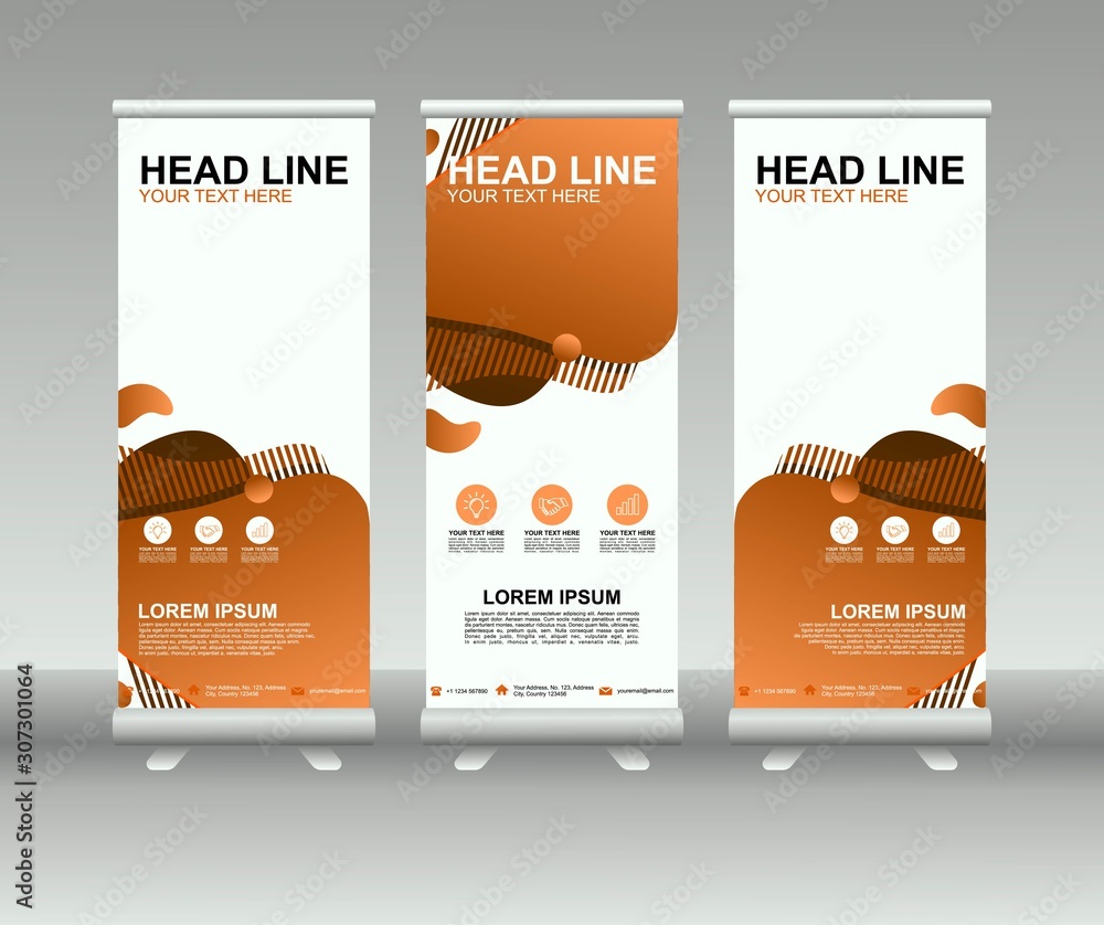 Wall mural roll up banner stand. modern vertical flag banner template design with abstract background can be us