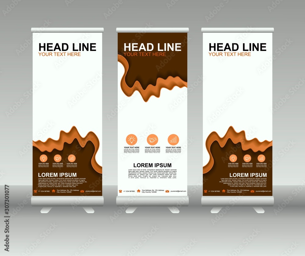 Sticker roll up banner stand. modern vertical flag banner template design with abstract background can be us