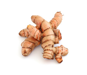 Turmeric (Curcuma longa Linn) rhizome isolated on white background.