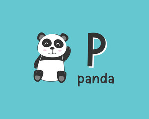 Vector illustration of alphabet letter P and panda