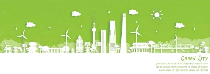 Foto op Canvas Green city of Shanghai, China. Environment and ecology concept. Vector illustration. © ChonnieArtwork 