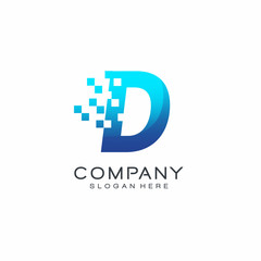 Letter D Pixel logo, Technology and digital logotype