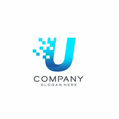 Letter U Pixel logo, Technology and digital logotype