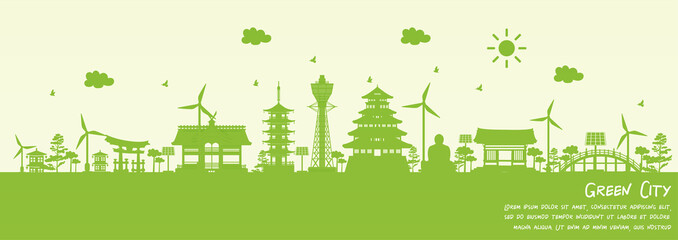 Fototapeta premium Green city of Osaka, Japan. Environment and ecology concept. Vector illustration.
