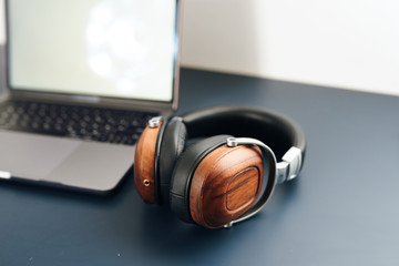 headphones and microphone on white background