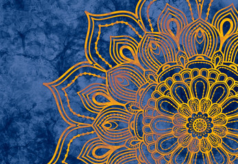 Abstract mandala graphic design and watercolor digital art painting for ancient geometric concept background