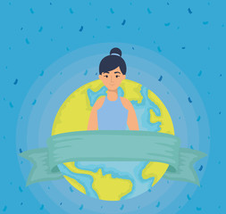 young woman with earth planet character