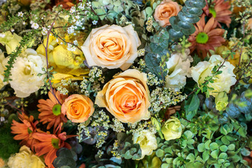 The arrangement of bunch of decorative flowers