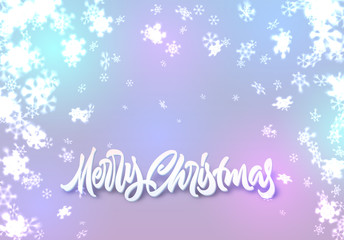Christmas snowflakes background with falling snow and lettering or calligraphic greeting text