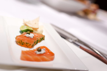 Slice salmon preparing for appetizer