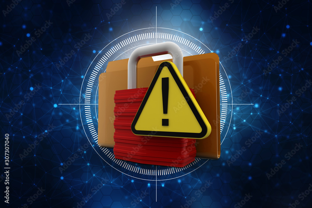 Poster yellow folder and lock. data security concept. 3d rendering