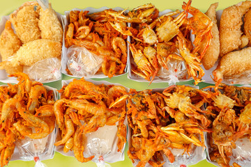 cloloful of several type fried seafood