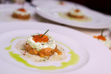 Salmon Tartar - Gourmet Food Starter in fine dinning restaurant
