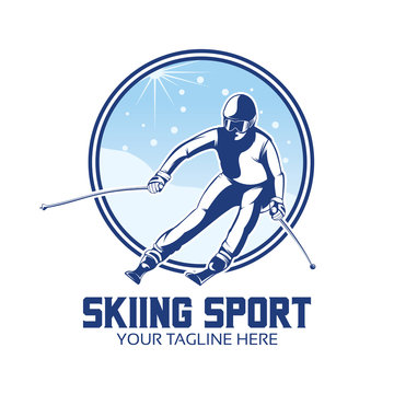 Mountain Ski Player Logo Design Template