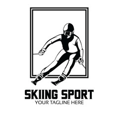 Mountain Ski Player Logo Design Template