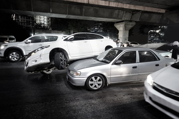 car crash in middle of road make terrible traffic jam