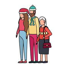 cute grandmother with young couple using christmas hat