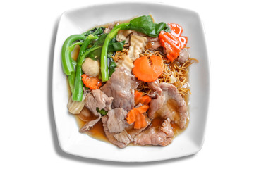 Fried egg noodle topped with meat red gravy  - Rad Na Thai food in chinese restaurant