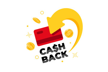 Cashback loyalty program concept. Credit or debit card with returned coins to bank account. Refund money service design. Cash back vector illustration