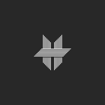 Modern shape Letter H logo monogram, parallel overlapping lines form business card emblem, typography black and white design element