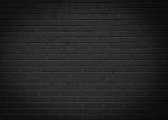 Black brick wall. Gloomy abstract background for design. The texture of the brick surface.