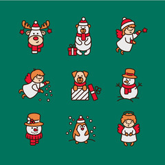 Vector Christmas characters icon set