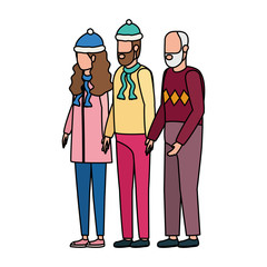 cute grandfather with young couple using christmas hat