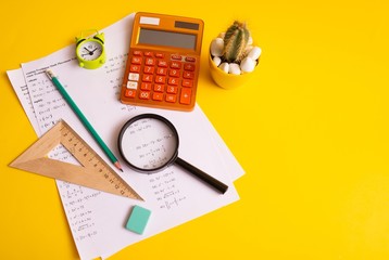 math. calculator and school supplies. the concept of teaching