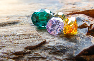 Natural Sapphire gemstone, Jewel or gems on black shine color, Collection of many natural gemstones...
