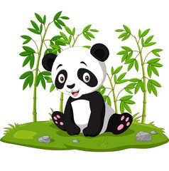 Cartoon baby sitting panda in the jungle bamboo