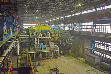 Operating turbine workshop, thermal power plant. Russia.