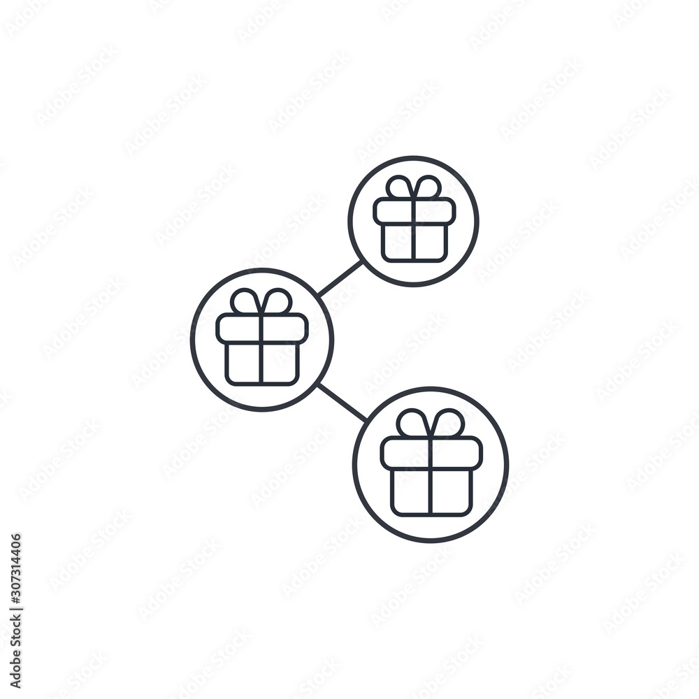 Poster internet network. distribution of gifts. vector linear icon on a white background.
