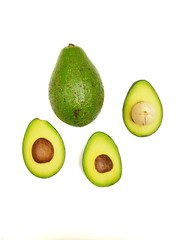set of avocados isolated on white background