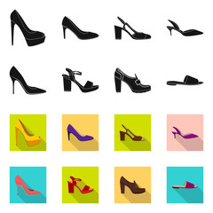 Fototapeta na wymiar Isolated object of footwear and woman sign. Set of footwear and foot stock symbol for web.