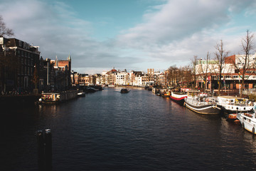 Fototapeta na wymiar View of a canal in Amsterdam