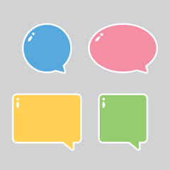 Blank cute colorful speech bubbles with white border. Vector illustration.