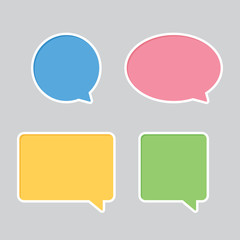 Blank cute colorful speech bubbles with white border. Vector illustration.