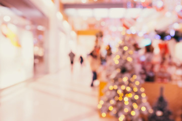 Abstract blurred and defocused background of shopping mall with bokeh. Christmas lights and...