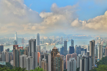 Fototapeta na wymiar View on the Hong Kong city from the Victoria peak hill