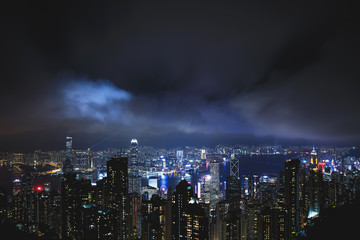 Night Hong Kong view from the Victoria peak hill.