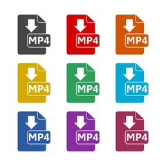 Download Mp4 button color icon set isolated on white background