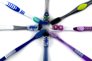 toothbrushes isolated on white close up photo