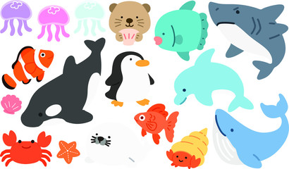 Set of Flatcolored Aquatic Creatures © YouStore