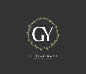 G Y GY Beauty vector initial logo, handwriting logo of initial signature, wedding, fashion, jewerly, boutique, floral and botanical with creative template for any company or business.