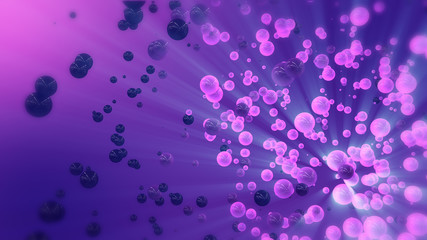 Abstract 3d rendering pink and purple flying spheres. Flying particles in empty space. Futuristic background lying particles in empty space. Dynamic shape. Futuristic background.