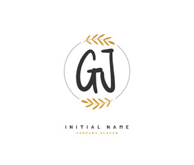 G J GJ Beauty vector initial logo, handwriting logo of initial signature, wedding, fashion, jewerly, boutique, floral and botanical with creative template for any company or business.