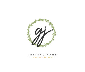 G J GJ Beauty vector initial logo, handwriting logo of initial signature, wedding, fashion, jewerly, boutique, floral and botanical with creative template for any company or business.