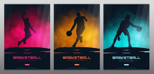 Foto op Plexiglas Set basketbalbanners met spelers. Modern sportpostersontwerp. © leo_d