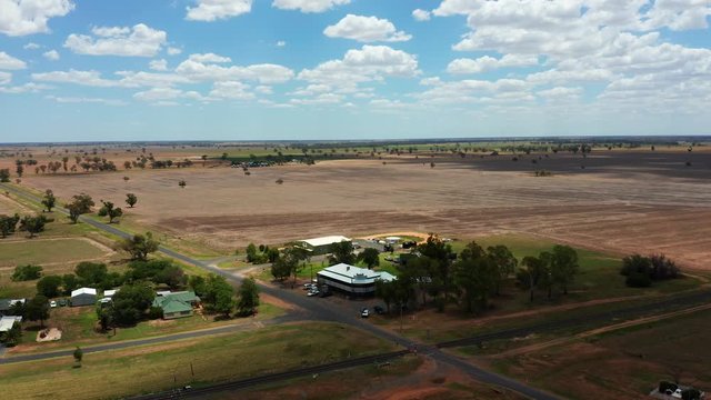 Hotel Armatree NSW Aerial, Desolate Australian Country town at the local pub during drought