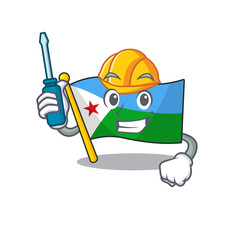 Cool automotive flag djibouti presented in cartoon character style - 307320089